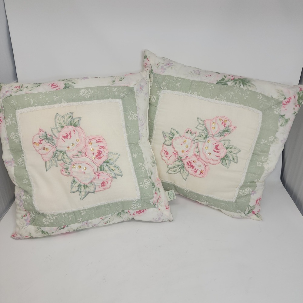 Rachel Ashwell Treasures Floral Sequin Throw Pillows Pink Green Set 2